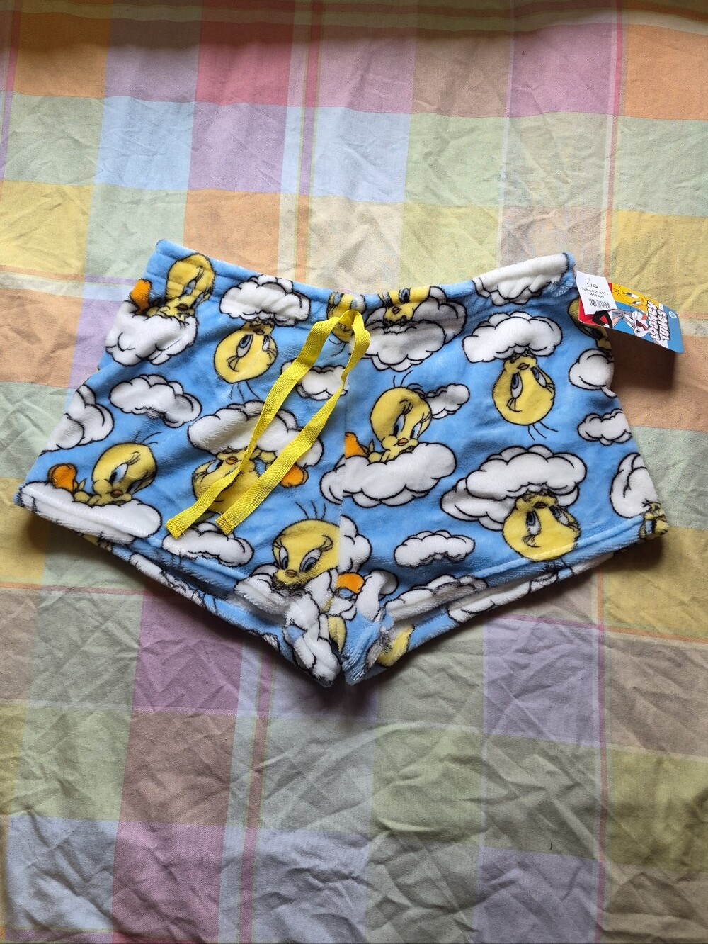 Warner Bros. Tweety Blue Fleece Shorts with Yellow Tie Front